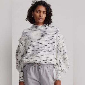 Varley Marled Knit Sweater – White/Black Speckled – Size Large – Cozy